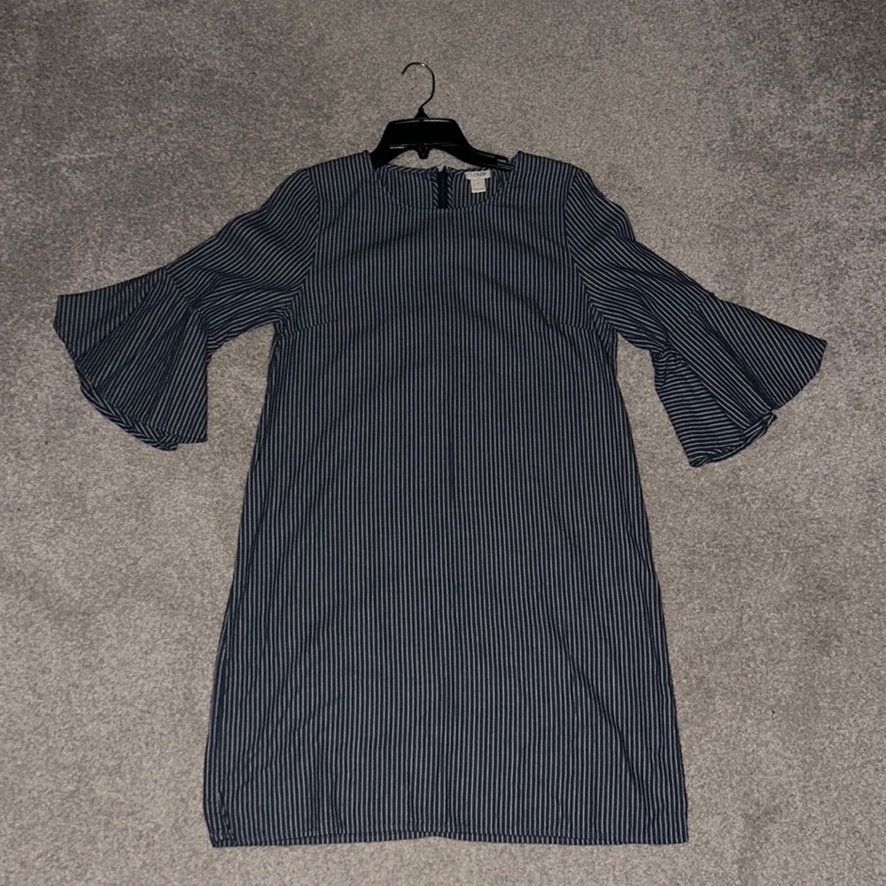 J. Crew bell sleeve chambray and white stripe dress. Size 10.